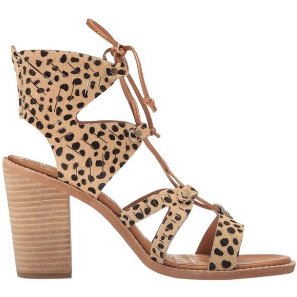 DOLCE VITA Luci Leopard Calf Hair Lace Up Sandal Crisscross Strap Women's 6 - Picture 2 of 11